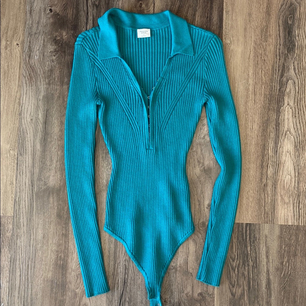 Abercrombie & Fitch Blue Ribbed Polo Bodysuit